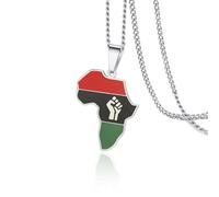 VASSAGO Fist Power in Pan African Collana per le donne in acciaio inossidabile colorato Africa mappa ciondolo collana Africa continente hiphop gioielli regalo per gli uomini