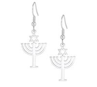 VASSAGO Orecchini Hanukkah da donna Ebraica Menorah orecchini pendente stella di David con candela orecchini a goccia Chanukah gioielli regali (Argento)