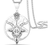 VASSAGO Satanic Pentagram Baphomet Collana Upside Down Pentacolo Ciondolo in acciaio inox Satanismo Chiesa Punk Gothic Gioielli Regali Satana Capra Rosario Collana per uomini e donne, Einstellbar