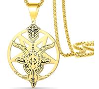 VASSAGO Satanic Pentagram Baphomet Collana Upside Down Pentacolo Ciondolo in acciaio inox Satanismo Chiesa Punk Gothic Gioielli Regali Satana Capra Rosario Collana per uomini e donne (Oro 1)