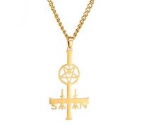 VASSAGO Sigillo di Satana Collana in acciaio inox Leviathan Croce Lucifero Diavolo Ciondolo Pentagramma invertito Gioielli per uomini donne