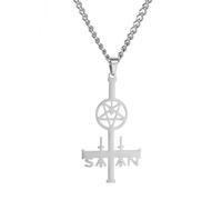 VASSAGO Sigillo di Satana Collana in acciaio inox Leviathan Croce Lucifero Diavolo Ciondolo Pentagramma invertito Gioielli per uomini donne
