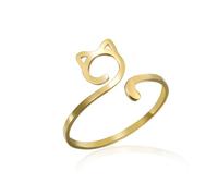 VASSAGO Simpatico anello a forma di gatto per donne e uomini regolabile impilabile in acciaio satinato per gli amanti dei gatti (oro 1)