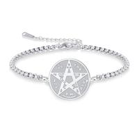 VASSAGO Tetragrammaton, bracciale in acciaio inox con sigillo magico pentagramma ciondolo cognome ebraico fascino wicca amuleto gioielli per uomini e donne (argento 2)
