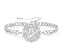 VASSAGO Tetragrammaton, bracciale in acciaio inox con sigillo magico pentagramma ciondolo cognome ebraico fascino wicca amuleto gioielli per uomini e donne (argento)