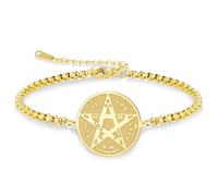 VASSAGO Tetragrammaton, bracciale in acciaio inox con sigillo magico pentagramma ciondolo cognome ebraico fascino wicca amuleto gioielli per uomini e donne (oro 2)