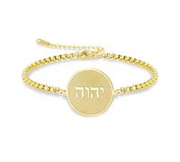 VASSAGO YHVH YHWH Bracciale Geova per uomo e donna in acciaio inox ebraico Nome di Dio Charm Tetragramma Amuleto gioielli ebraici Misura unica (oro)