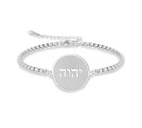 VASSAGO YHVH YHWH Bracciale Geova per uomo e donna in acciaio inox ebraico Nome di Dio Charm Tetragramma Amuleto gioielli ebraici Misura unica (argento)