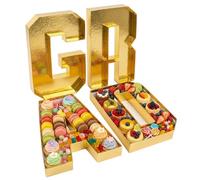 Vassoi a lettere per alimenti, tagliere in cartone riempibile, lettere decorative per feste di laurea, scatola a 3D per esporre snack e dolcetti, colore oro.