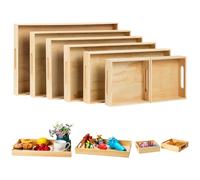 Vassoi da portata in legno con manico, 7 pezzi in legno grezzo annidato per colazione, cibo, per artigianato, bambini, snack montessori, decorazione per la casa, cucina, feste, cena