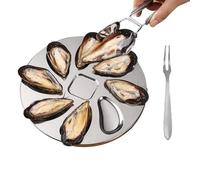 Vassoi da portata in metallo, vassoio da portata in acciaio inox, supporto per ostriche in acciaio inox, 8 slot a forma di conchiglia di ostrica con forchetta e pinza, 8 pezzi