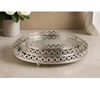 Vassoi decorativi, vassoi a specchio, vassoio decorativo per trucchi, vassoio per candele, specchio per gioielli, specchio cosmetico - metallo/specchio - idea regalo (set Eva argento)