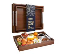 Vassoi moderni in bambù con manico, set di 2 vassoi in legno per alimenti, decorazioni e colazione, 100% ecologici, colore: marrone