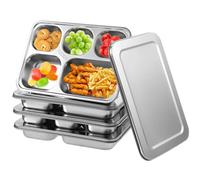 Vassoi per il pranzo in metallo per lavoro, campeggio, viaggi, scatole bento a 5 scomparti con coperchio, quattro contenitori per snack in acciaio inossidabile, contenitori riutilizzabili per la
