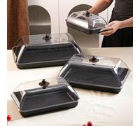 Vassoi rettangolari in plastica multiuso con coperchi antipolvere, infrangibili, riutilizzabili per frutta/dessert/spuntino/torte, adatti per festival, matrimoni, feste e banchetti Pallet-XL,Vassoio-S