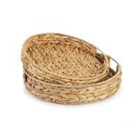 Vassoi rotondi in giacinto d'acqua, cestini in giacinto d'acqua intrecciato, vassoio in rattan poco profondo, per colazione, caffè, pranzo, pane, frutta (vassoio per canne)