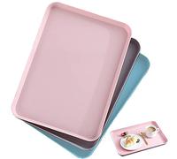 Vassoi Servizio Rettangolari Plastica, 3 Pezzi Vassoi Fast Food, Rettangolo Forma Cibo Vassoi, Vassoio Plastica Rettangolare per Cucina, Sala da Pranzo, Caffetteria (Rosa, Blu, Grigio)