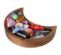 Vassoio a Forma di Luna - Mostra i tuoi cristalli e le tue pietre curative - 15.2 x 7.6 cm Ciotole di Legno Rustico - Piatto Decorativo Moderno per Cristalli Pietre - Crescent Moon Tray Crystal Holder