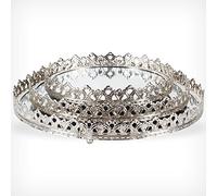 Vassoio a specchio Portacandela Shabby Chic HA-002ST, Vetro Metallo, argento, Ø 20 cm