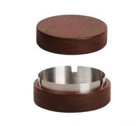 Vassoio antivento in legno con rivestimento in acciaio inossidabile, contenitore per ceneri facile da pulire con coperchio per giardino o soggiorno, spazioso smaltimento del fumo, legno naturale