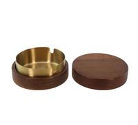Vassoio antivento in legno con rivestimento in acciaio inossidabile, contenitore per ceneri facile da pulire con coperchio per giardino o soggiorno, spazioso smaltimento del fumo, legno naturale (oro)