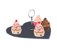 Relaxdays Piatto in Ardesia a Cuore, Vassoio da Portata con Manici per Sushi, Formaggi, Dessert, Tagliere, Antracite, 25 x 25 cm