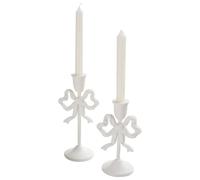Vassoio Bianco Fiocco-Nodo Ferro portacandele Conico Set di 2, portacandele a Colonna portacandele Decorativo da Pranzo, Festa (Bianco-S + Bianco-L (2 Pezzi))