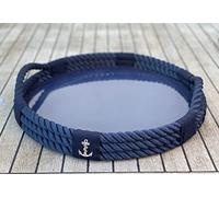 Vassoio Circolare Artigianale con Design Nautico, Realizzato in Cima Nautica e Tessuto Antimacchia, Facile da Pulire, Pratico ed Elegante - Perfetto per Cucina, Giardino, Barca o Yacht - La Gomena