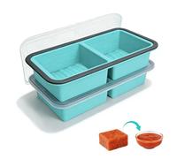 Vassoio congelatore in silicone con coperchio - 2 pezzi, 2 scomparti contenitori per zuppe, 500 ml - per zuppe, brodo, salse e preparazione pasti, stampi per alimenti per bambini e cubetti di ghiaccio
