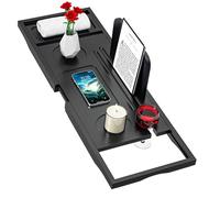 Vassoio da bagno di alta qualità nero - Vassoi da bagno per tutta la vasca da bagno - vassoio in bambù - dimensioni espandibili, si adatta alla maggior parte delle vasche da bagno
