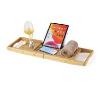 Vassoio da Bagno in Bambù per Vasca 105 x 22 x 4cm, Organizer Espandibile con Supporto, Vassoio Laterale Organizer, Portabevande, Vassoio Organizer da Bagno Natural