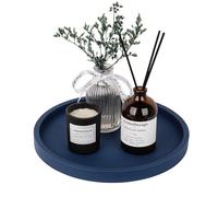 Vassoio da bagno rotondo in silicone, vassoio decorativo per sapone, organizer da cucina, tavolino da caffè, decorazione per candele, profumi, piante, 22,9 cm, blu scuro