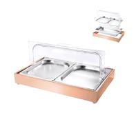 Vassoio da buffet in acciaio inossidabile con coperchio superiore arrotolabile, espositore versatile per alimenti per feste ed eventi, vassoio ideale per esposizione di ghiaccio da banco per alimenti
