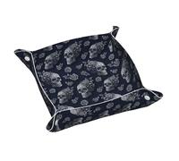 Vassoio da comodino in pelle con decorazione floreale a teschio messicano, organizer da scrivania per telecomando, chiavi, telefono, portafoglio, monete e gioielli.