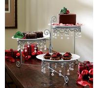 Vassoio Da Dessert Girevole A Tre Livelli In Silvertone Con Perline