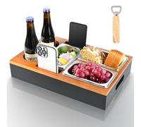 Vassoio da Divano, Euakee Porta Snack da Divano in Legno con Due Ciotole Snack Inossidabile e Portabicchieri, Vassoio da Portata Adatto per Divano del Soggiorno Picnic del Ristorante