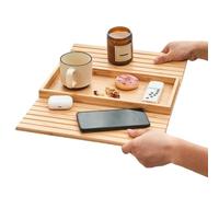 Vassoio da Divano - Pieghevole Vassoio per Bracciolo per Divano in bambù per Bevande, Tazze, Telefono, Snack, Telecomando, Particelle di Silicone Antiscivolo sul Retro,Wood Color,1