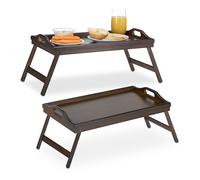 2X Vassoio da Letto in bambù, Pieghevole con Manici, Bordo Rialzato, per Colazione, HxLxP: 22x61,5x30 cm, Marrone