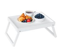 Vassoio da letto con gambe pieghevoli, in bambù, per colazione a letto, per mangiare, servire o da usare come vassoio per computer portatile (Bianco)