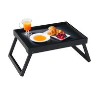 Vassoio da letto con gambe pieghevoli, in bambù, per colazione a letto, per mangiare, servire o da usare come vassoio per computer portatile (Nero)