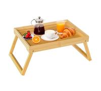Vassoio da letto con gambe pieghevoli, in bambù, per colazione a letto, per mangiare, servire o da usare come vassoio per computer portatile (Beige)