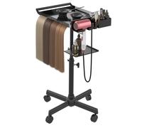 Vassoio da parrucchiere su ruote, vassoio da salone con supporto e separatore per capelli, vassoio regolabile con piattaforma portaoggetti ciotole e strumenti per parrucchiere