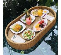 Vassoio da portata galleggiante, design intrecciato a mano, per uso in piscina, tavolo e bar, supporta 5-7 kg di carico, ideale per spa e feste