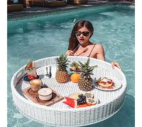 Vassoio da portata galleggiante in rattan di lusso Vassoio galleggiante Galleggianti da piscina Vassoio da pranzo in vimini per servizio in piscina Bevande Brunch Cibo sul tavolo,White-80*80*20cm