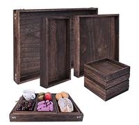 Vassoio da portata in legno con manici, set di 7 vassoi rettangolari in legno multiuso, vassoio decorativo per colazione a letto, pranzo, cena, patio, ottomano, tavolino da caffè, festa