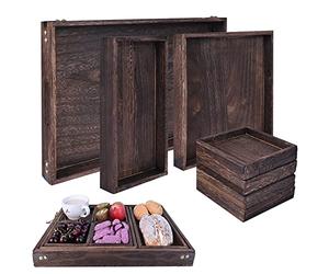 Vassoio da portata in legno con manici, set di 7 vassoi rettangolari in legno multiuso, vassoio decorativo per colazione a letto, pranzo, cena, patio, ottomano, tavolino da caffè, festa