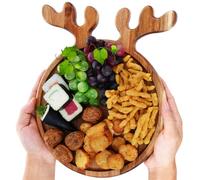 Vassoio da portata in legno con manico a corna di corna, piatto creativo per colazione, tè, frutta, ideale per regali di Natale, matrimoni e compleanni
