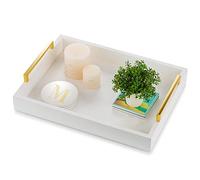 Vassoio Da Portata In Legno Con Manico In Oro Vassoio Per Alimenti Grande Utilizzato Per Feste Tavolino Caffe Vassoio Decorativo Per Profumo Gioielli Ideale Per Colazione Cena Bevande Candela, Bianco