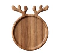 Vassoio da portata in legno - Vassoio natalizio in legno con alce | Piatto da dessert decorativo | Piatto da portata per festival con manico in corna | Riutilizzabile per festival, cibo, frutta, alce