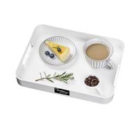 Vassoio da portata in plastica con manici rettangolare in bianco, 32 x 26 cm, vassoio per la colazione riutilizzabile, salumi, alimenti, snack, piatti da dessert, utilizzato in camera da letto, cucina